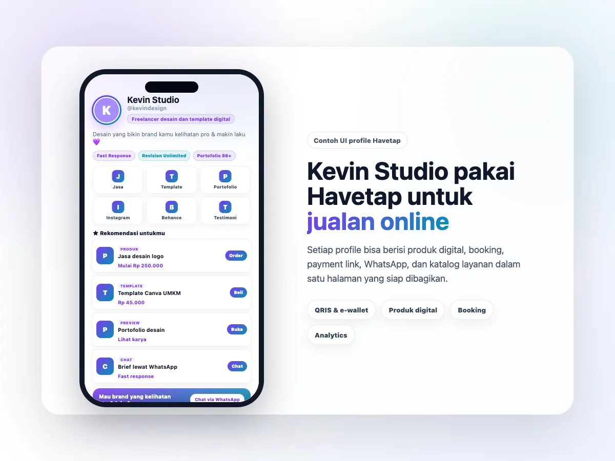 Contoh UI profile Kevin Studio